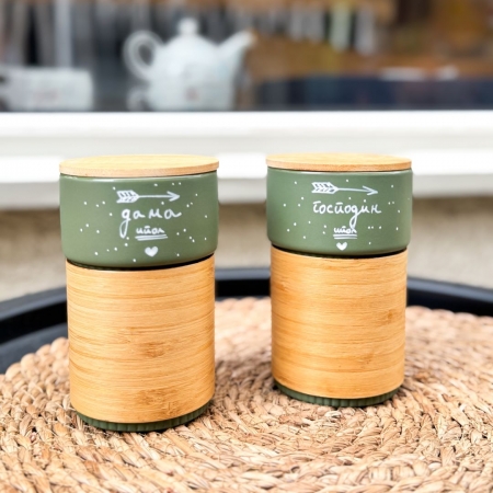 Термос керамичка чашка со бамбусово капаче и дизајн по избор