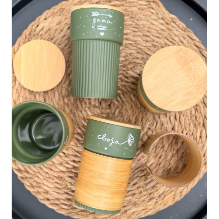 Термос керамичка чашка со бамбусово капаче и дизајн по избор