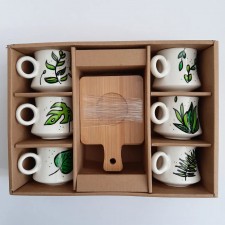 Сет  од 6 шолји за еспресо "GREEN" со дрвени тацни  