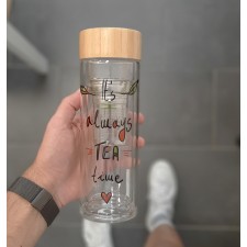 Ексклузивен стаклен термос со дупло дно "It's always tea time"