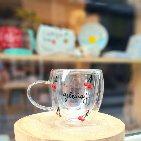 Стаклена шолја со дупло дно "Цветај"