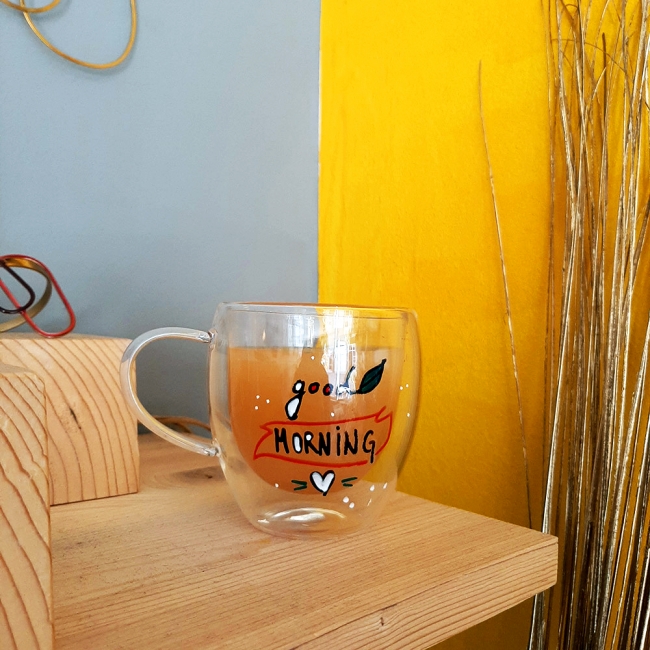 Стаклена шолја со дупло дно "Good morning"