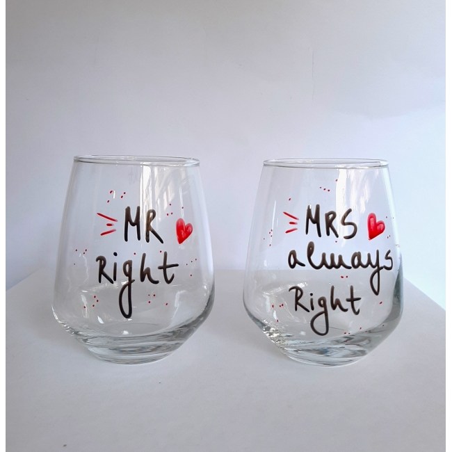 Сет стаклени чаши MR right & MRS always right