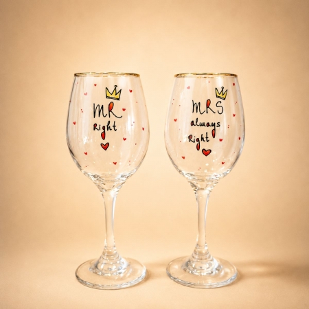 Сет чаши за вино „Mr right & Mrs always right“