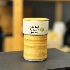 Термос керамичка чашка со бамбусово капаче и дизајн по избор