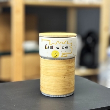 Термос керамичка чашка со бамбусово капаче и дизајн по избор