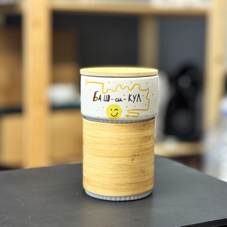 Термос керамичка чашка со бамбусово капаче и дизајн по избор