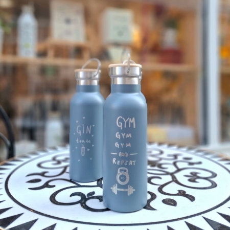 Сив гравиран термос со дизајн по избор