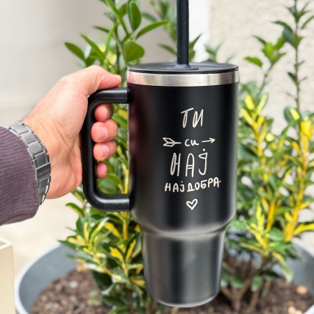 Голем термос со цевка (950мл) со гравиран дизајн по избор