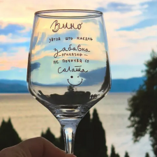 Чаша за вино со натпис - Вино затоа што ниедна забавна приказна не почнува со салата